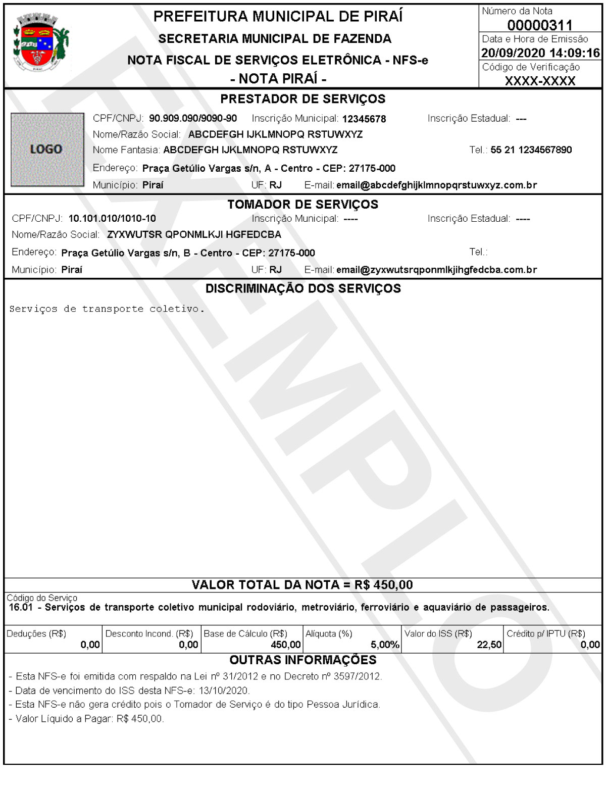 Exemplo De Nota Fiscal De Serviço Novo Exemplo